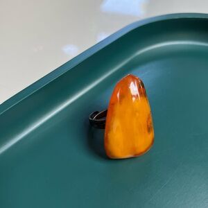 Vintage Baltic Amber Modernist Design Oversized Statement Ring Adjustable Band